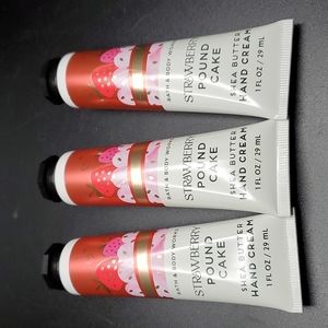3pc Bath & Body Works Strawberry Pound Cake Hand Cream- New!